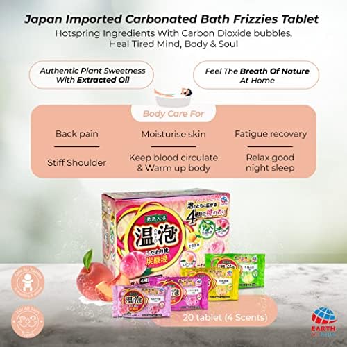 פצצת אמבט בניחוח אפרסק מוגז ביפן 45 גרם [תוצרת יפן]. 4 סוגים, 20 חבילות. מינרלים מלח אמבט לקדם את זרימת דם לשינה